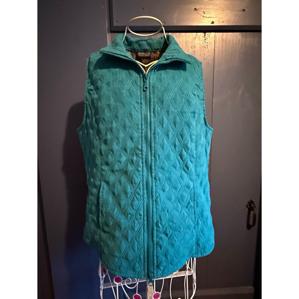 Nomadic Traders Women’s Teal Quilted Zip Front Mid-Length Vest Pockets S